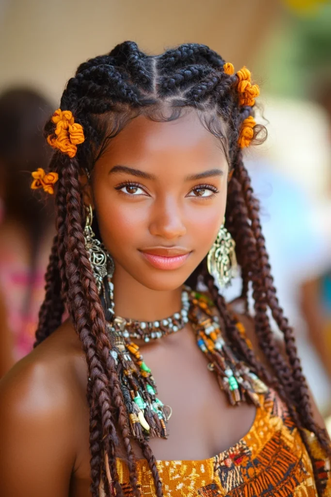 Center-Parted Fulani Braids with Defined Curls