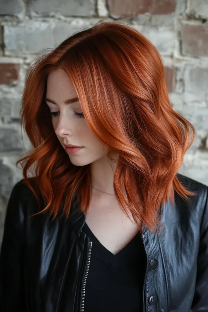 Dark Copper Red with a Side Part