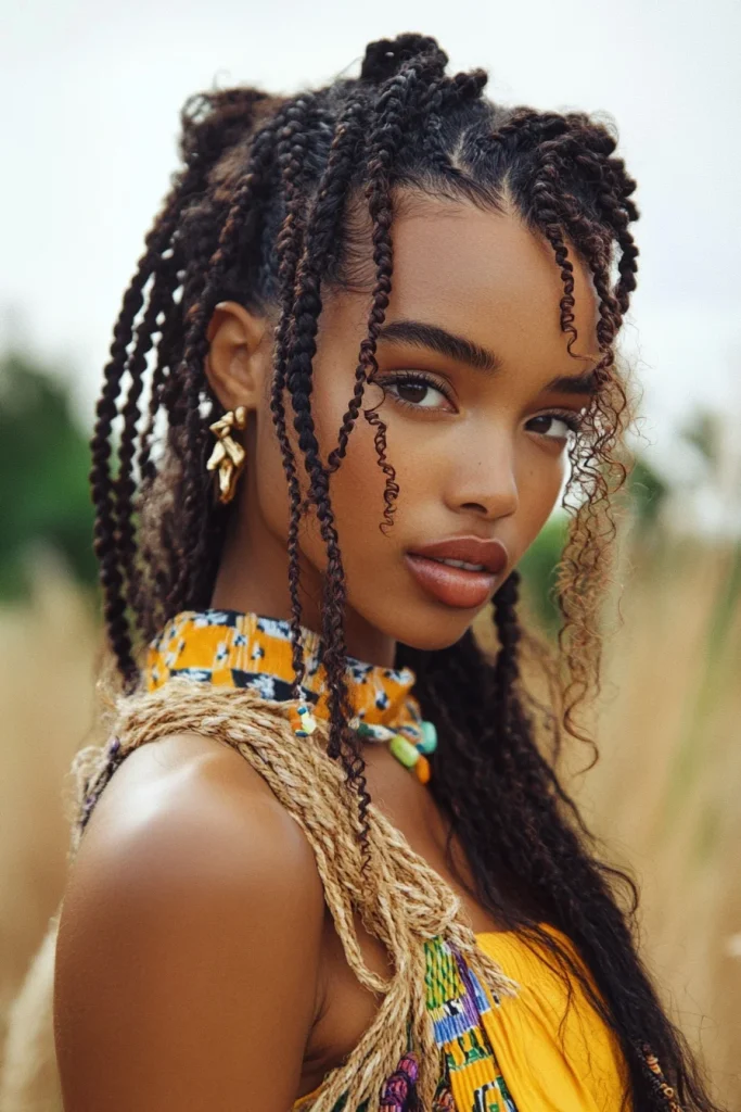 Half-Up Half-Down Fulani Braids with Curls