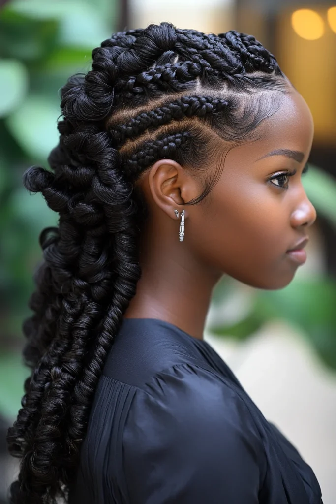 Long Fulani Braids with Big Bouncy Curls