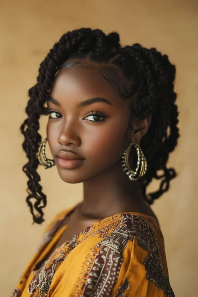Side-Parted Fulani Braids with Ringlet Curls